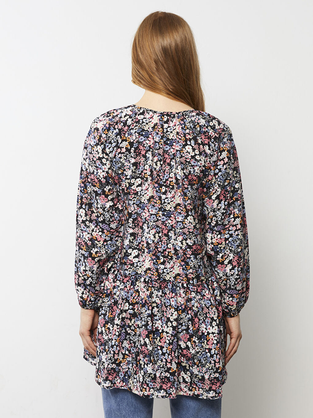 Crew Neck Floral Long Sleeve Women's Tunic-4