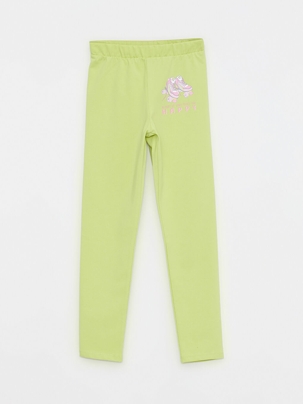 Yeşil Beli Lastikli Baskılı Pamuklu Kız Çocuk Tayt