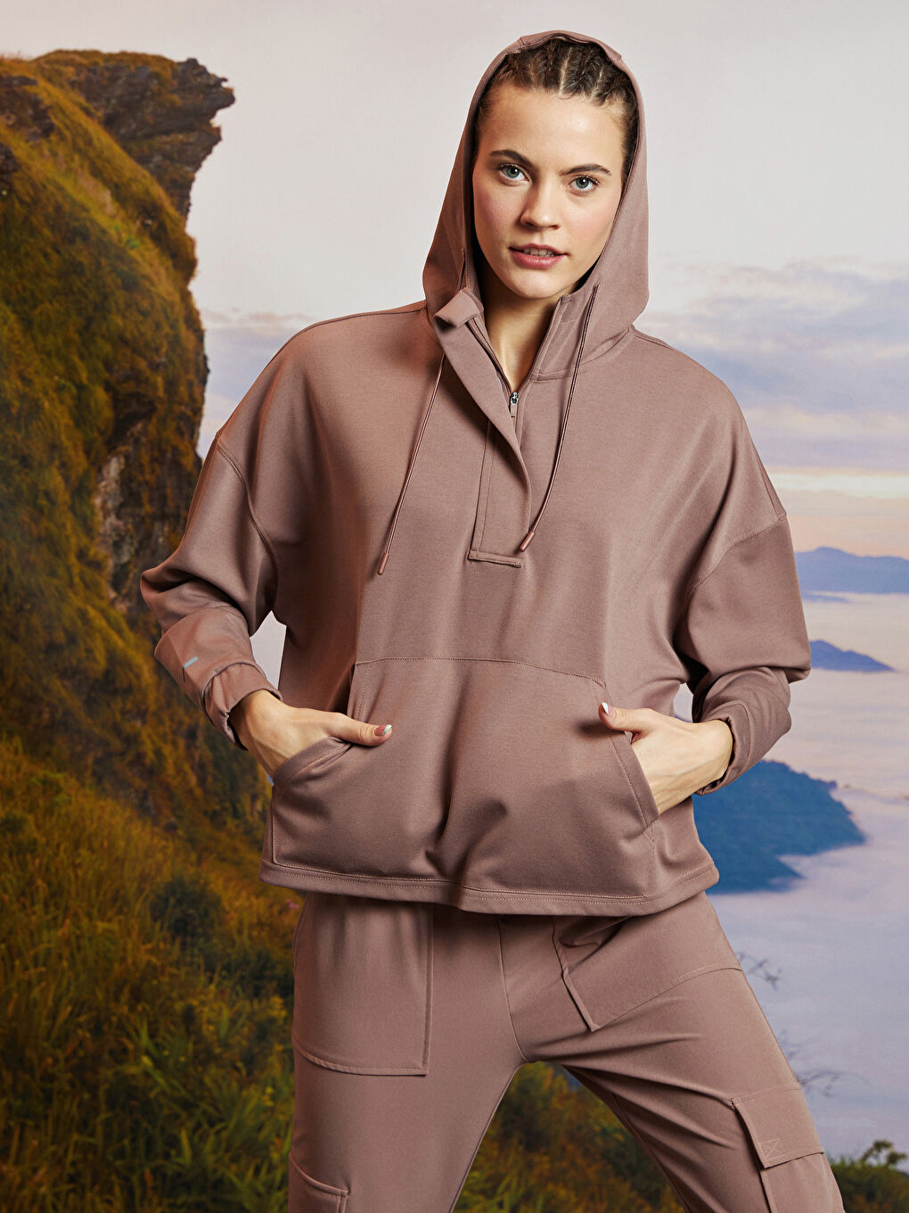 Plain Long Sleeve Women's Outdoor Hoodie -S2BP52Z8-GMU