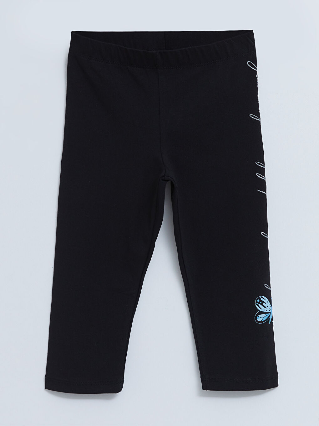 Siyah Beli Lastikli Baskılı Pamuklu Kız Çocuk Tayt