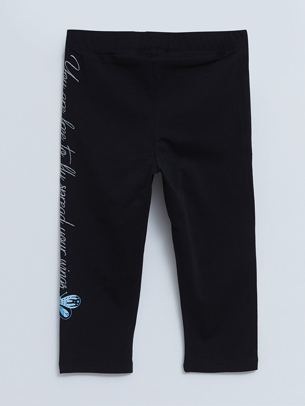 Siyah Beli Lastikli Baskılı Pamuklu Kız Çocuk Tayt-1