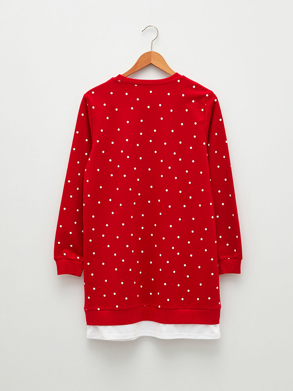 Kırmızı Bisiklet Yaka Puantiyeli Uzun Kollu Kadın Tunik-8