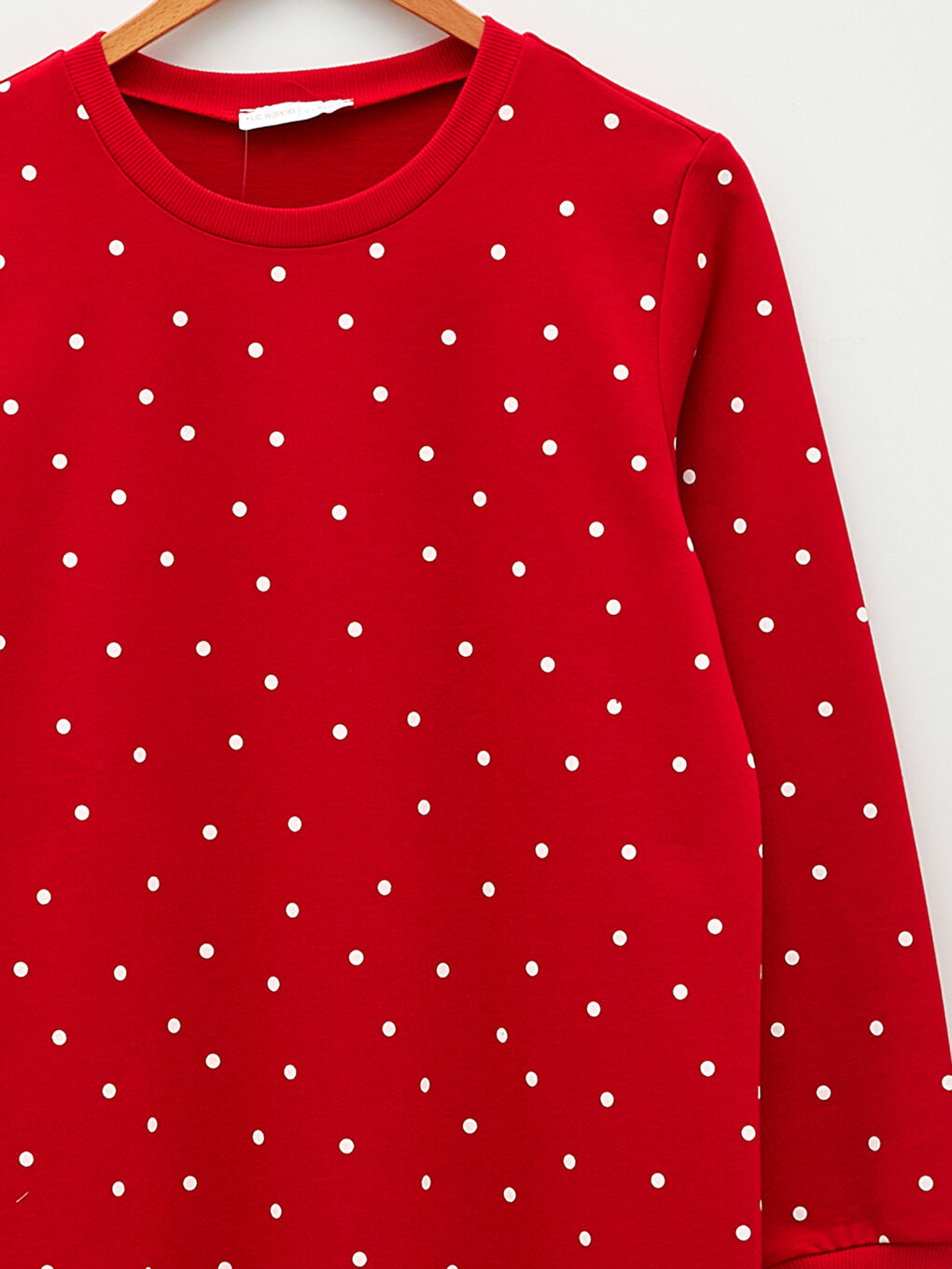 Kırmızı Bisiklet Yaka Puantiyeli Uzun Kollu Kadın Tunik-9