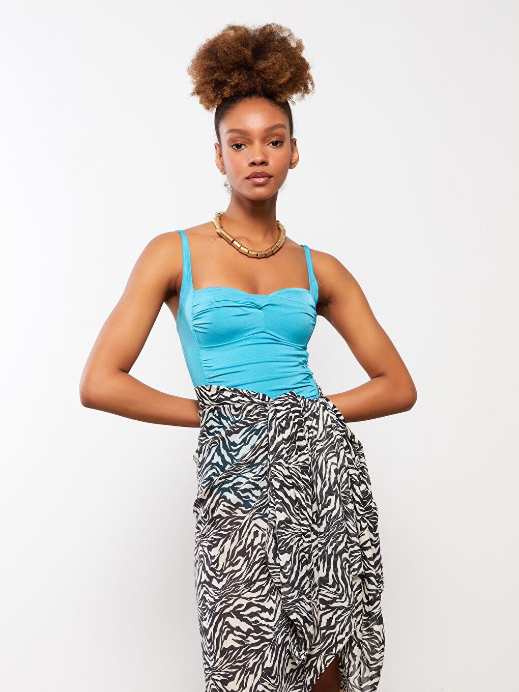 Bej Desenli Poplin Kadın Pareo-2