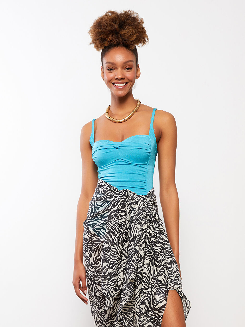 Bej Desenli Poplin Kadın Pareo-3