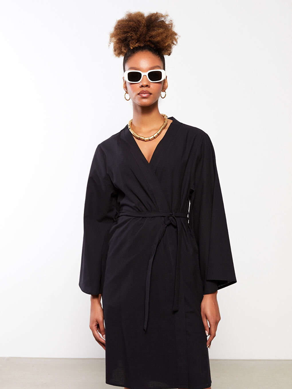 Kimono pour Femmes à Col Double Boutonnage Imprimé à Manches Longues en Popeline-3