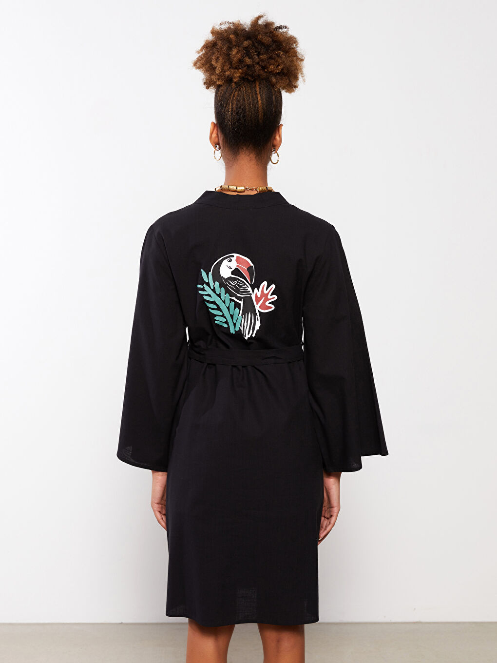 Kimono pour Femmes à Col Double Boutonnage Imprimé à Manches Longues en Popeline-5