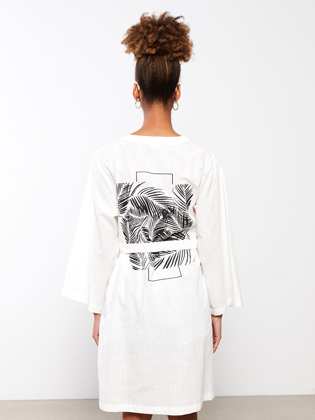 Double Breasted Collar Printed Long Sleeve Poplin Women's Kimono -S2BP80Z8-FRC