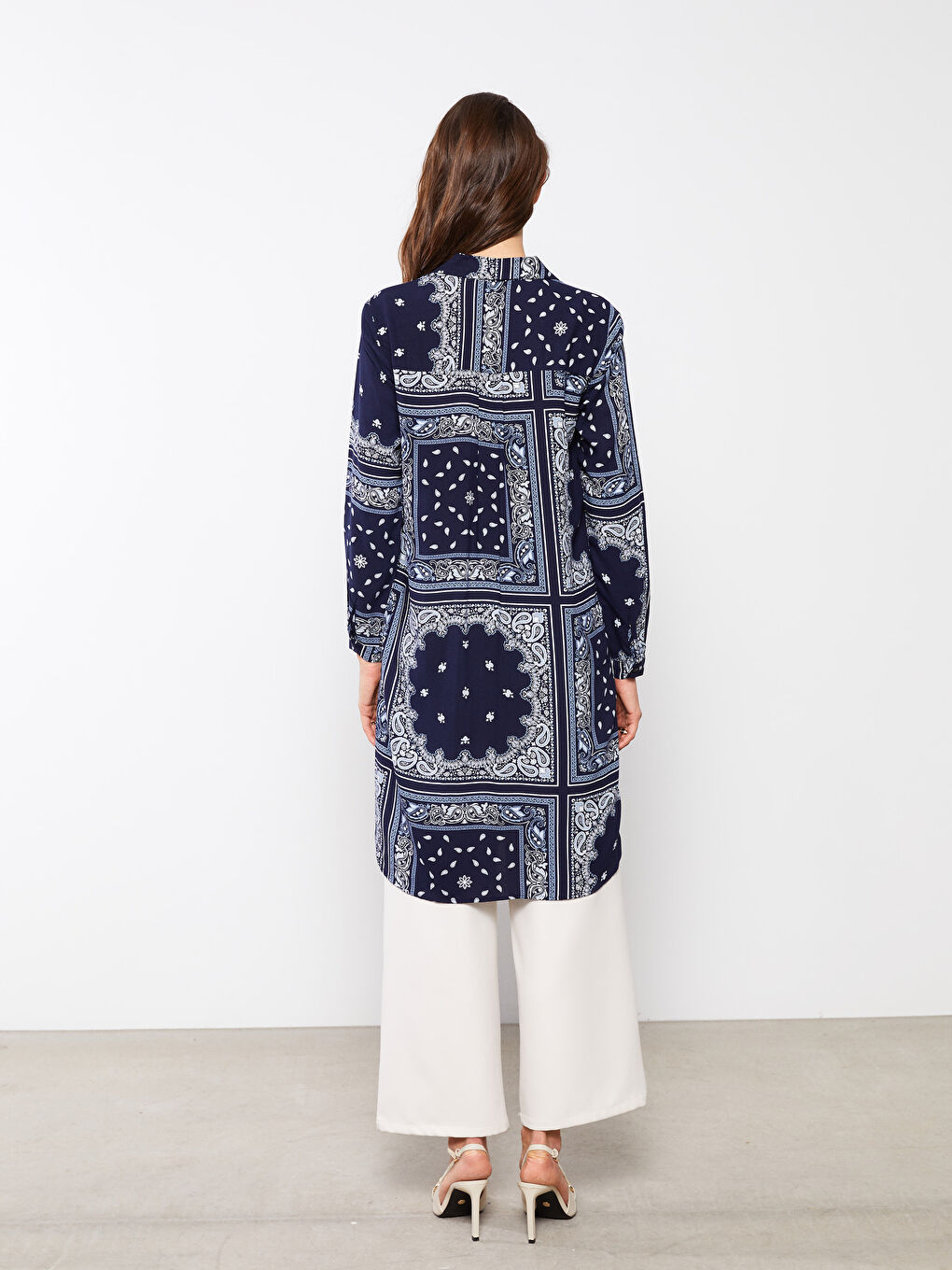 Patterned Long Sleeve Viscose Women's Shirt Tunic-4