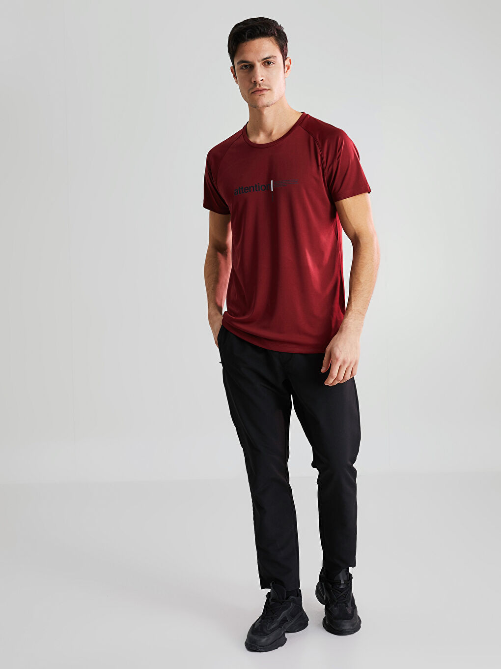 Bordo Bisiklet Yaka Kısa Kollu Erkek Spor Tişört-3