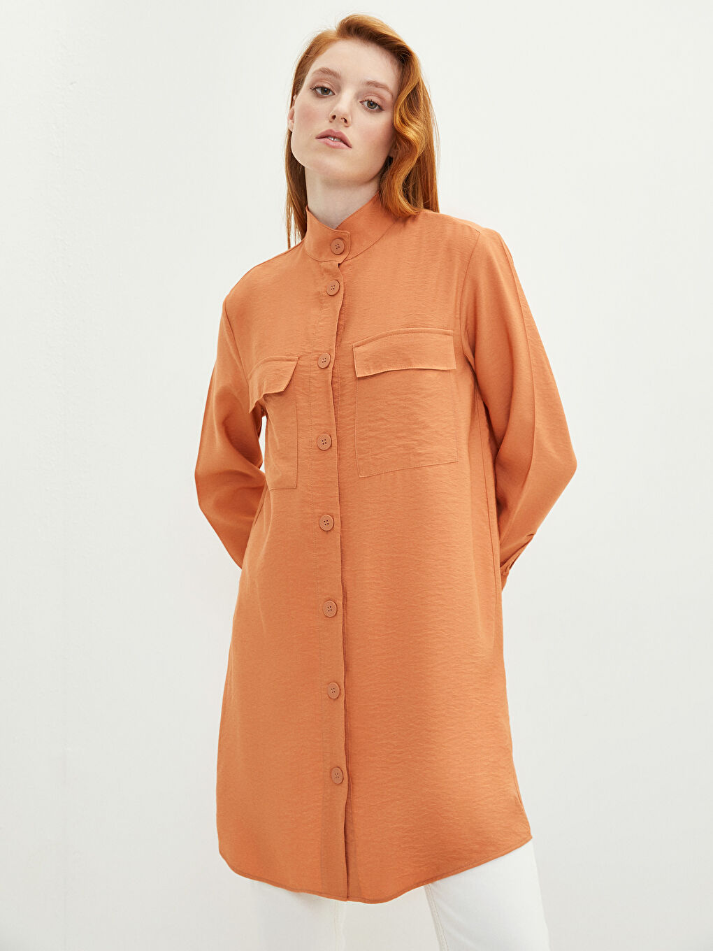 Tunique pour Femmes à Col Mao Unie à Manches Longues