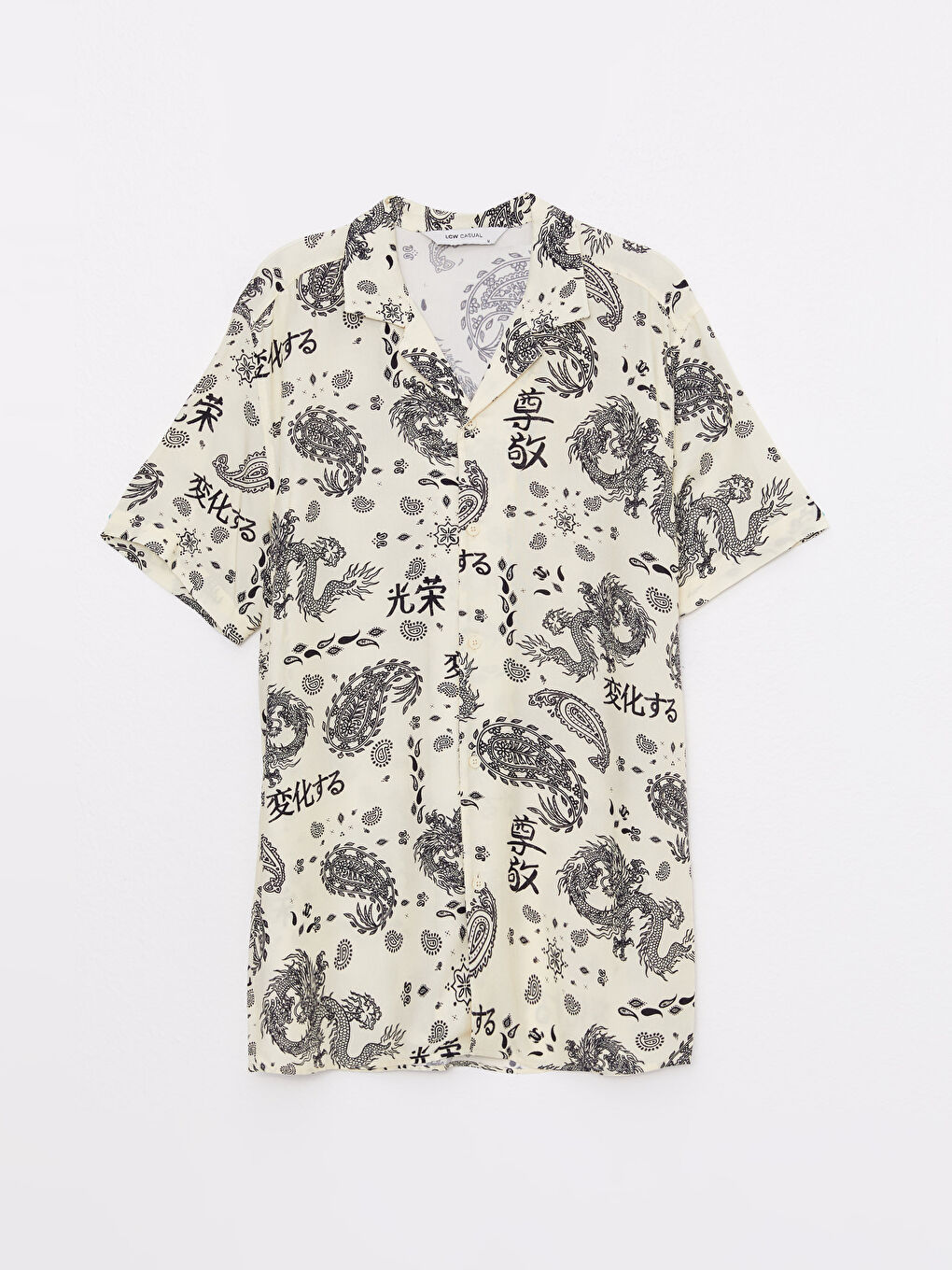 Chemise à Motifs en Viscose à Manches Courtes avec Col en Resort pour Hommes à Coupe Régulière-4