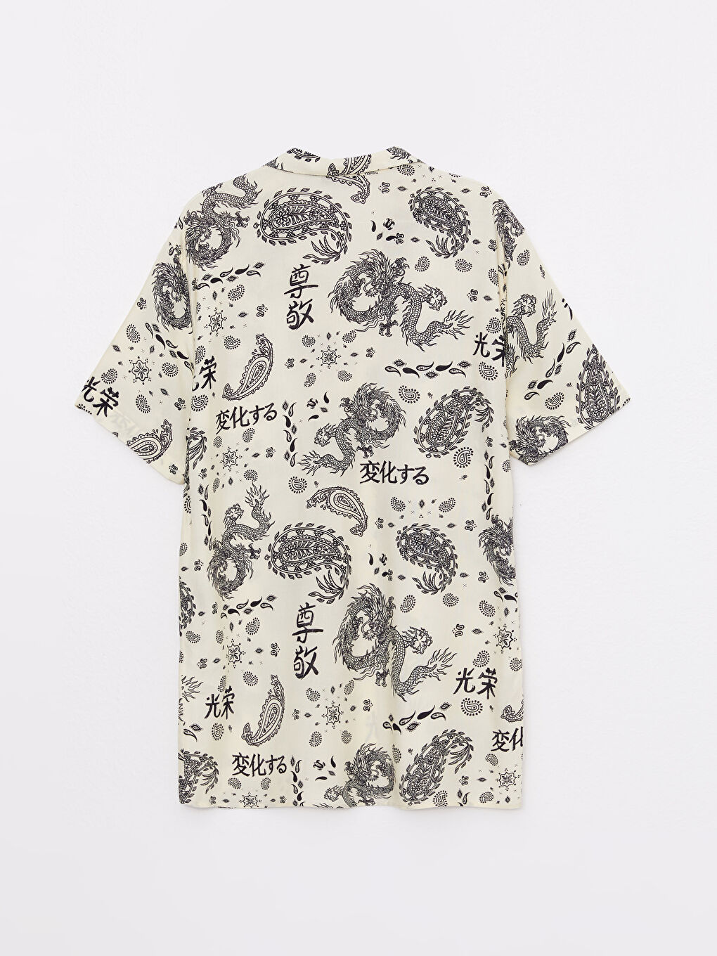 Chemise à Motifs en Viscose à Manches Courtes avec Col en Resort pour Hommes à Coupe Régulière-5