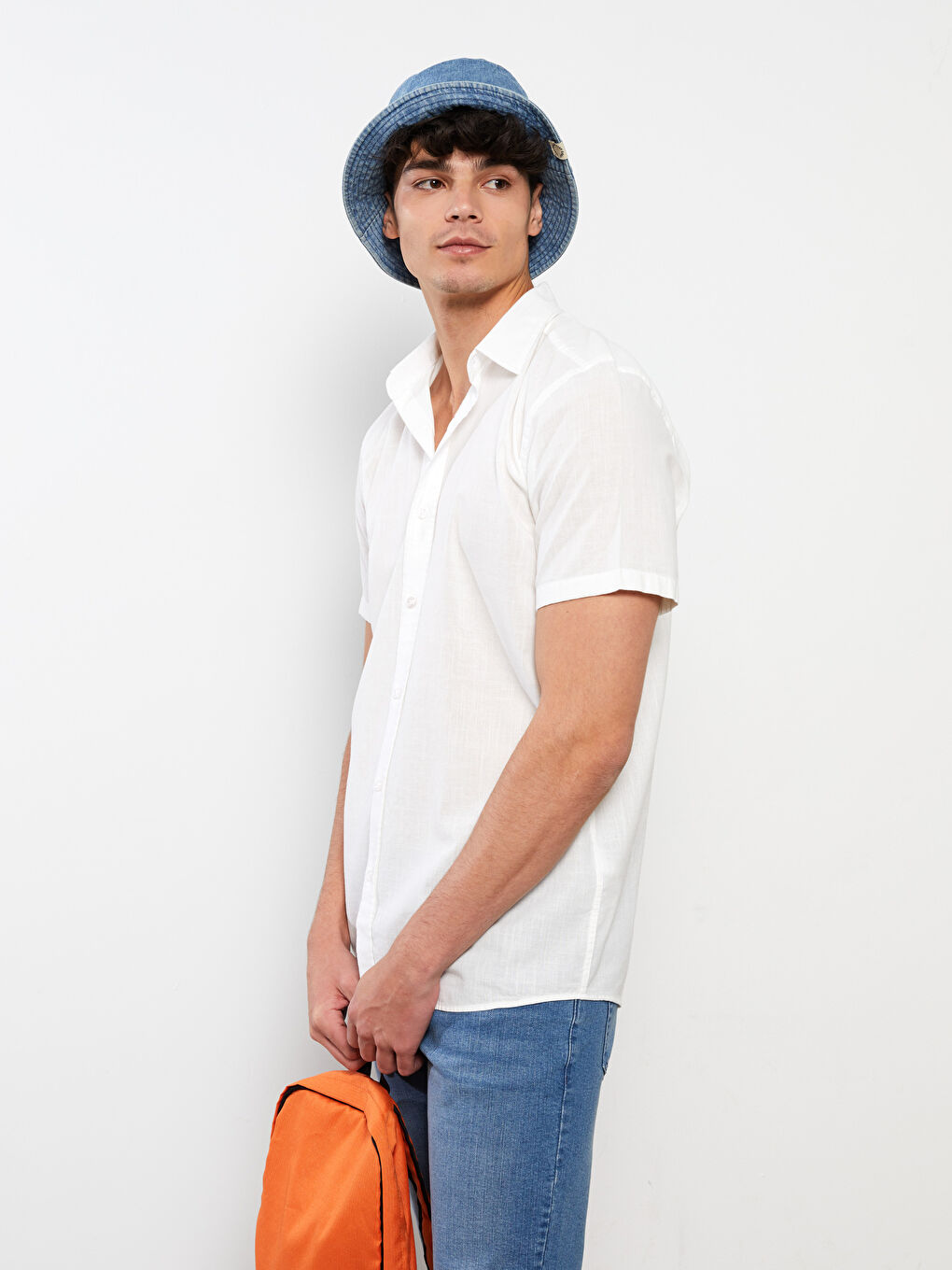 Ekru Rahat Kalıp Kısa Kollu Gabardin Erkek Gömlek-2