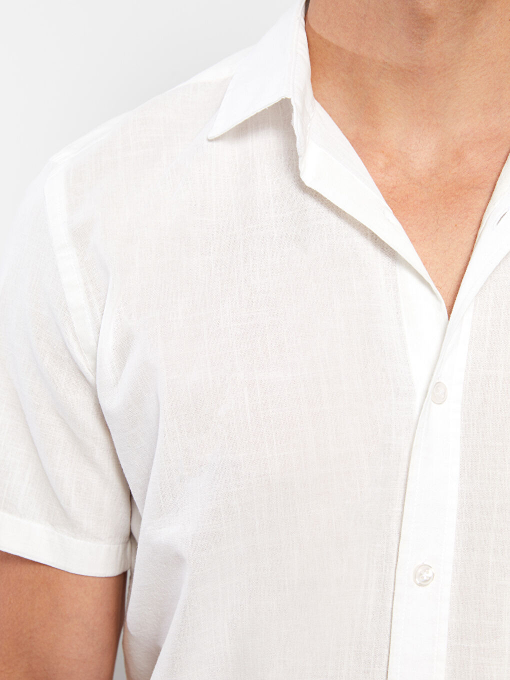 Ekru Rahat Kalıp Kısa Kollu Gabardin Erkek Gömlek-3