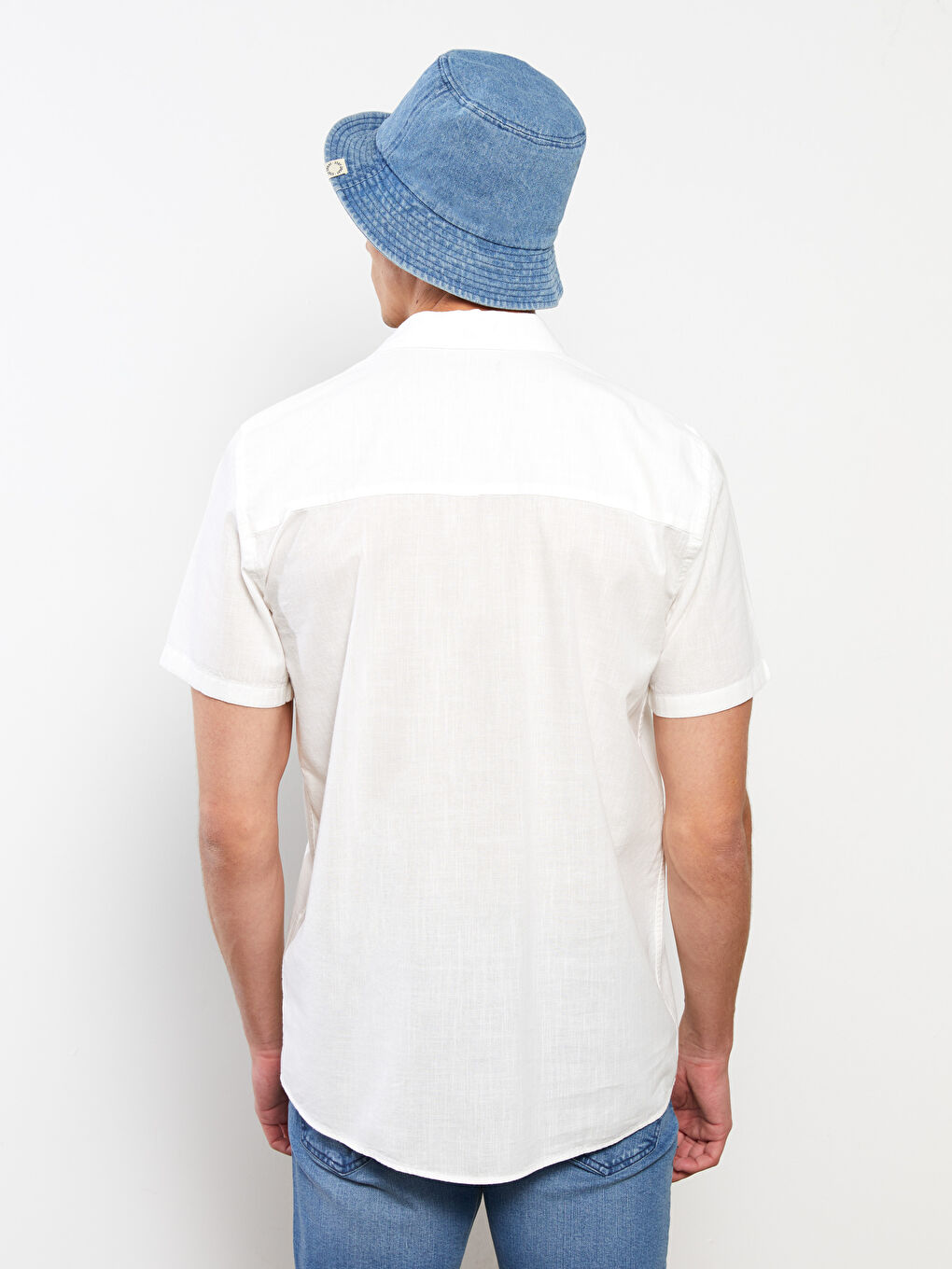 Ekru Rahat Kalıp Kısa Kollu Gabardin Erkek Gömlek-4