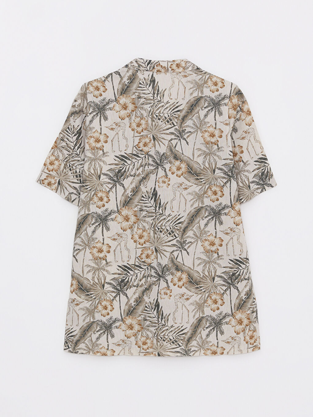 Bej Regular Fit Kısa Kollu Desenli Poplin Erkek Gömlek-1