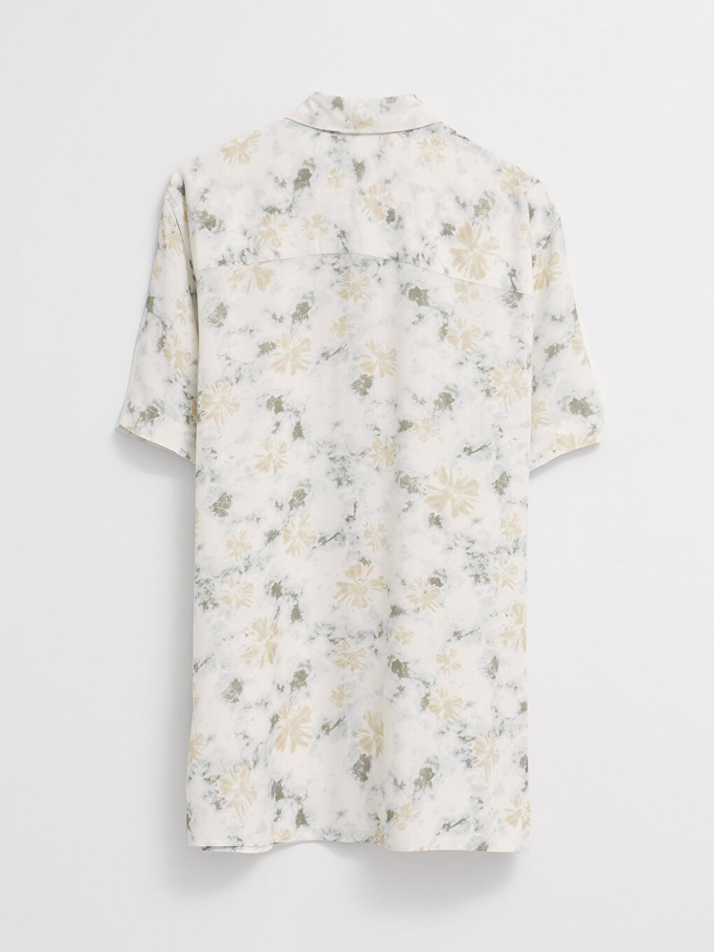 Bej Regular Fit Kısa Kollu Desenli Poplin Erkek Gömlek-1