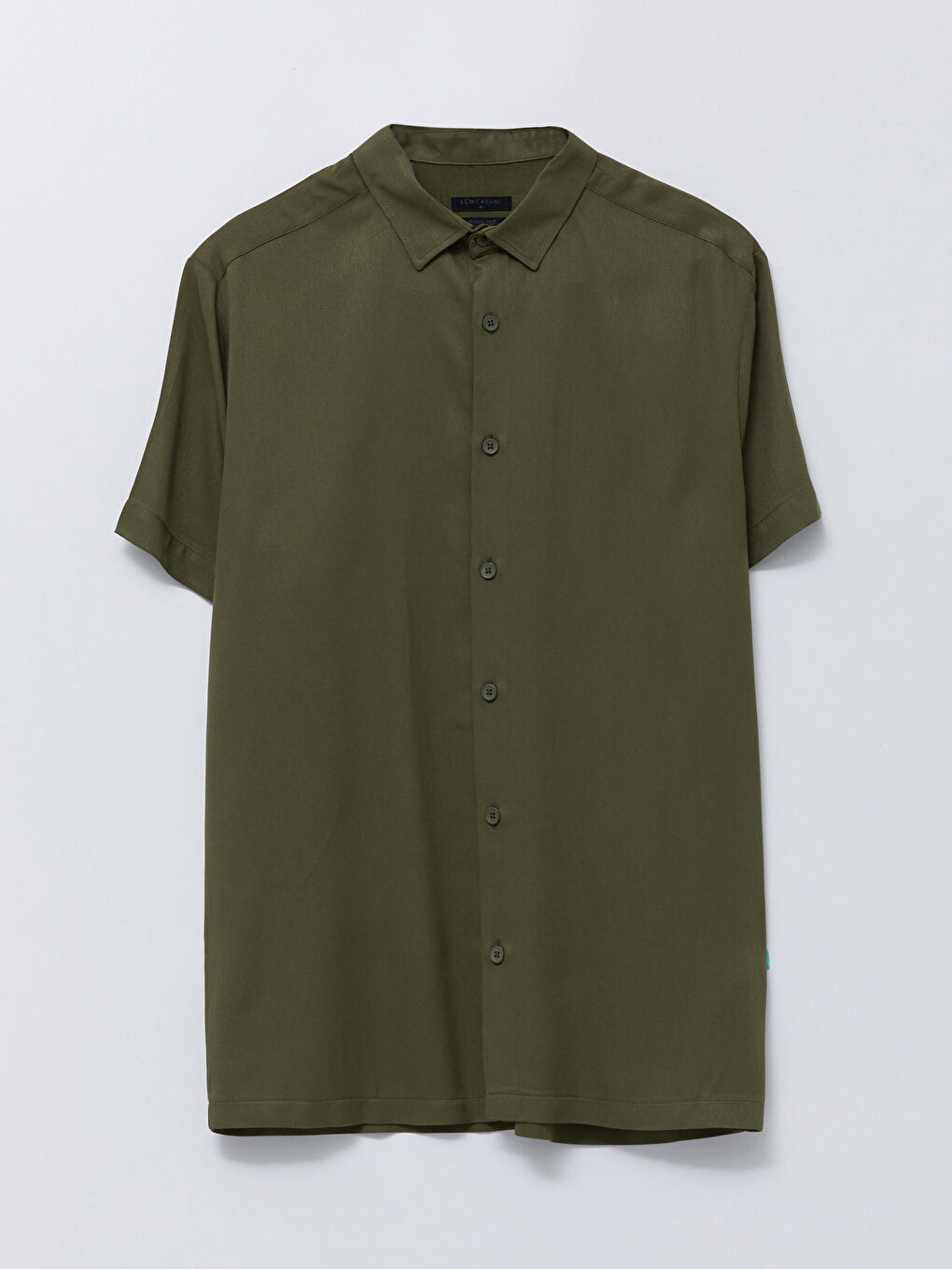 Haki Regular Fit Kısa Kollu Gabardin Erkek Gömlek-5