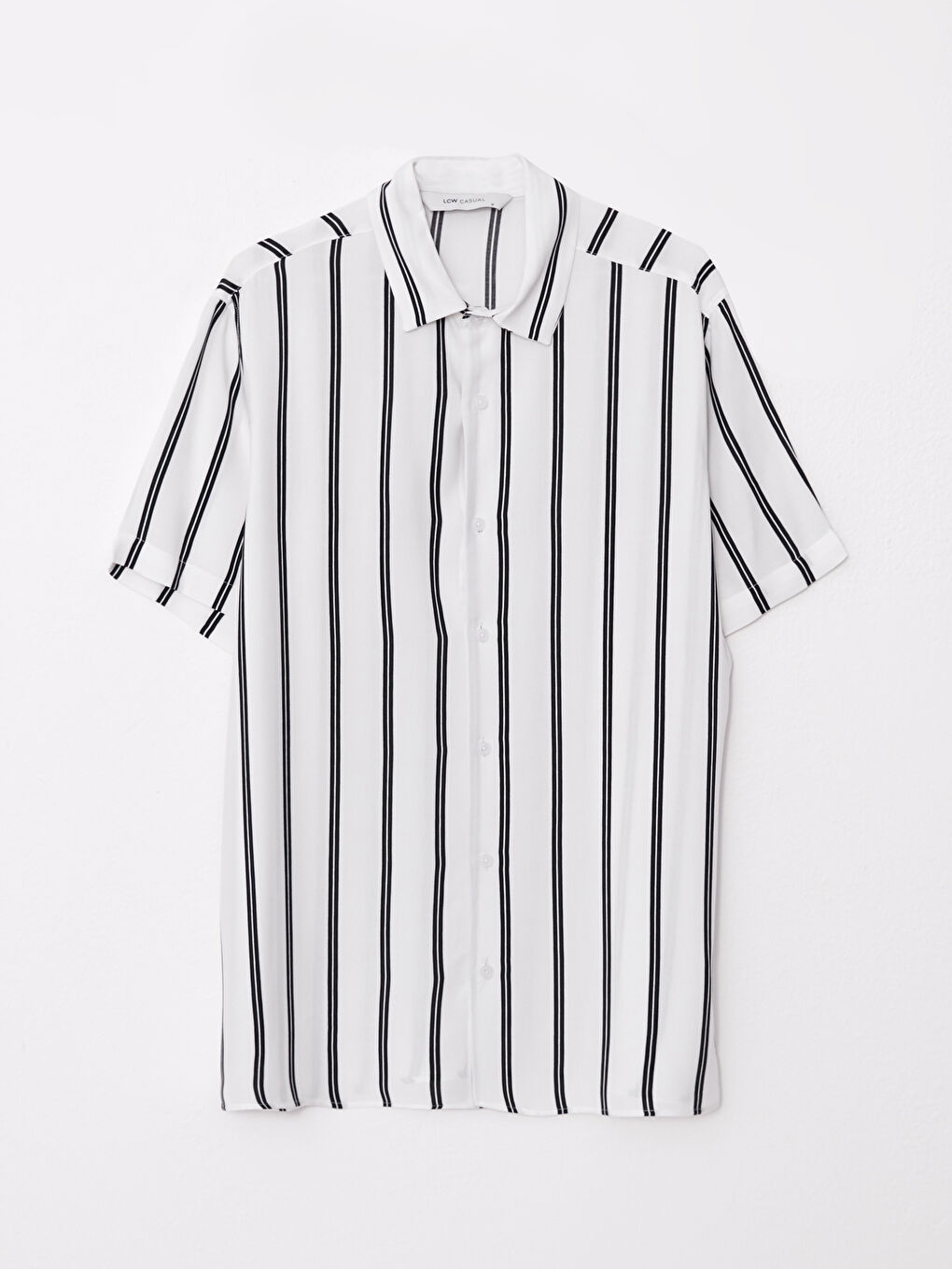 Beyaz Regular Fit Kısa Kollu Çizgili Poplin Erkek Gömlek-5