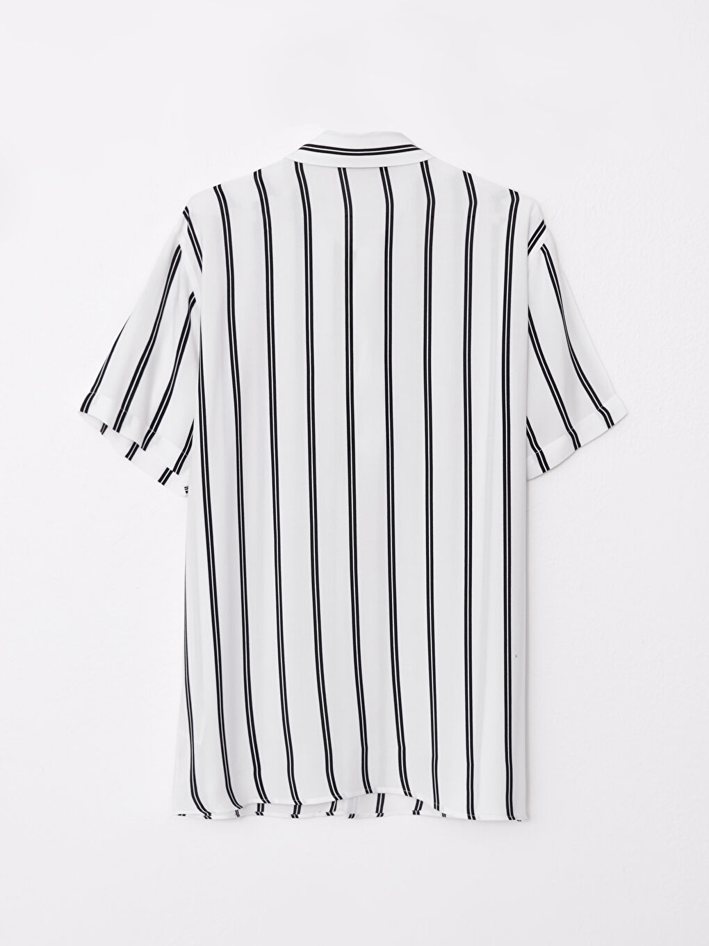 Beyaz Regular Fit Kısa Kollu Çizgili Poplin Erkek Gömlek-6