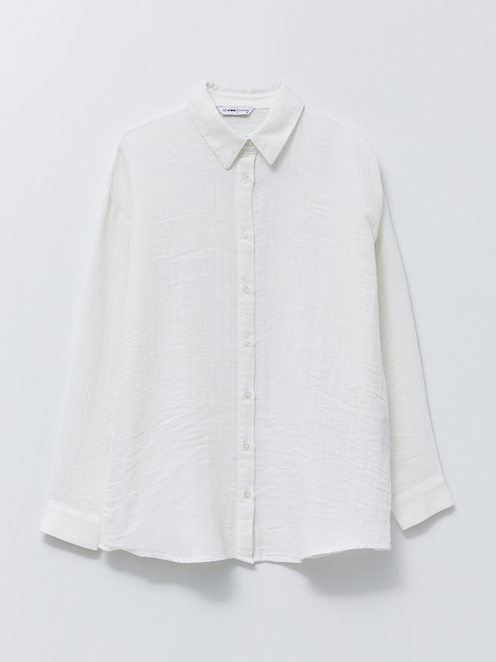 Ekru Önden Düğme Kapamalı Düz Uzun Kollu Kadın Gömlek-6