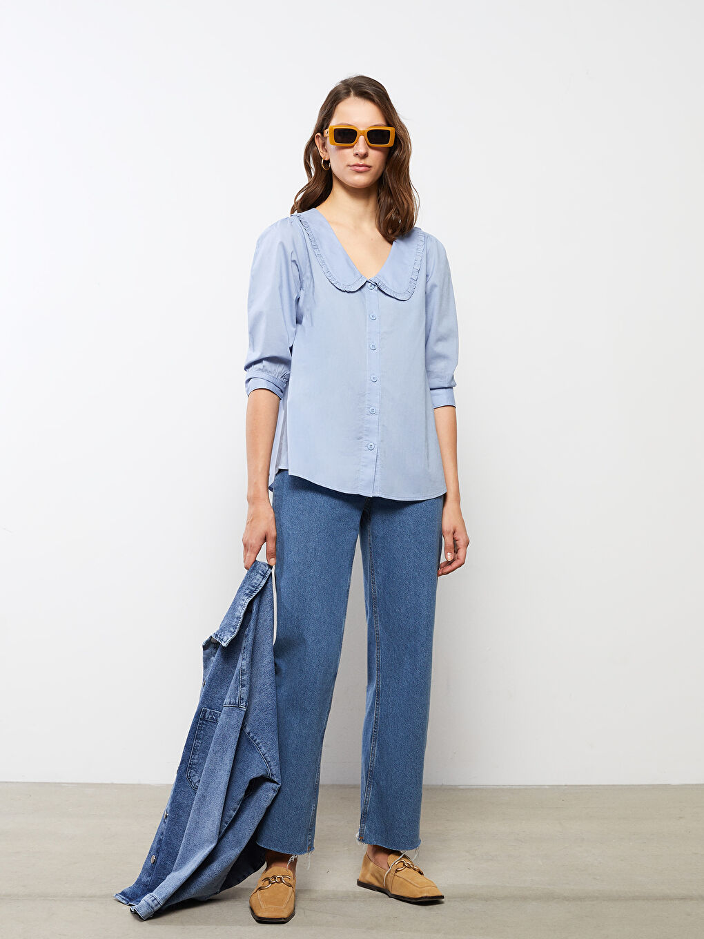 Baby Collar Plain Poplin Women's Blouse-3