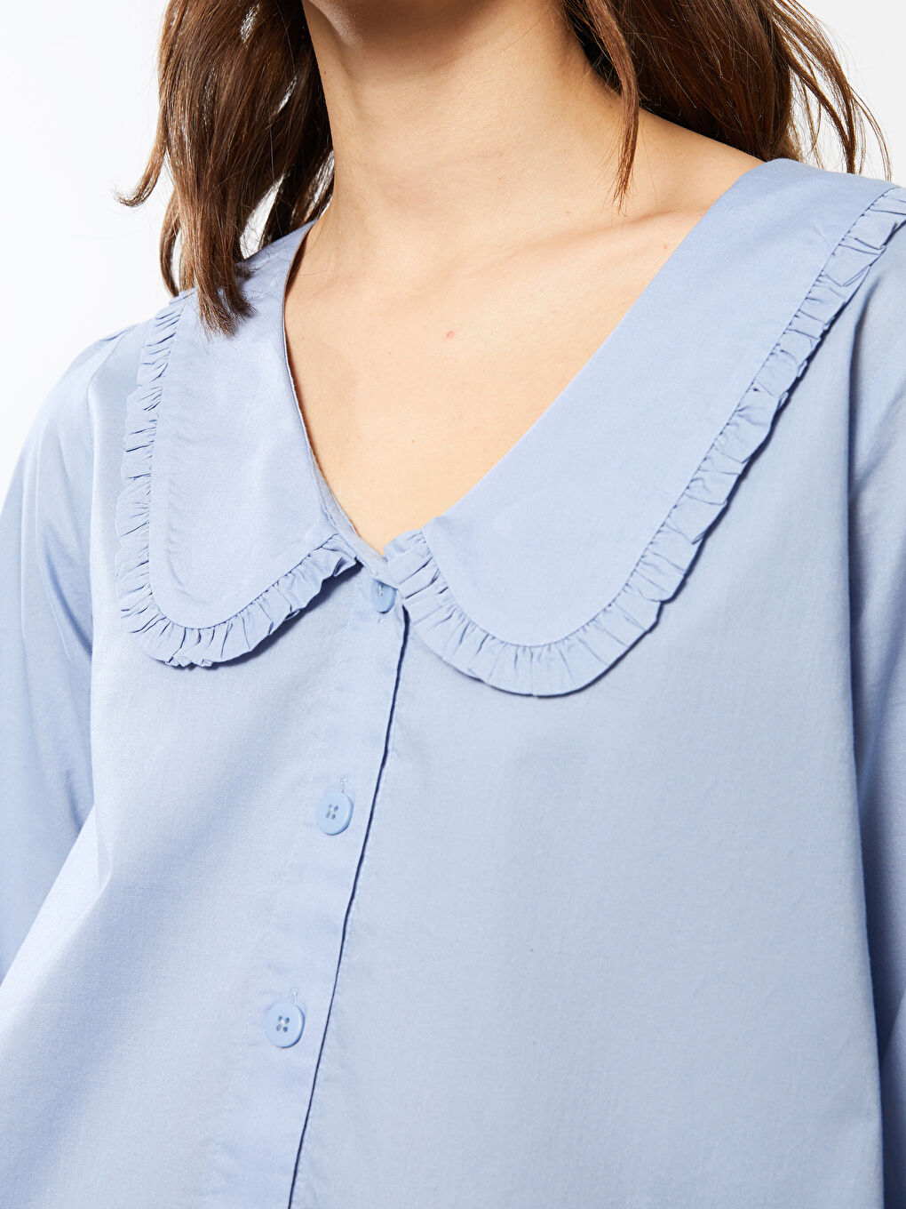 Baby Collar Plain Poplin Women's Blouse-4