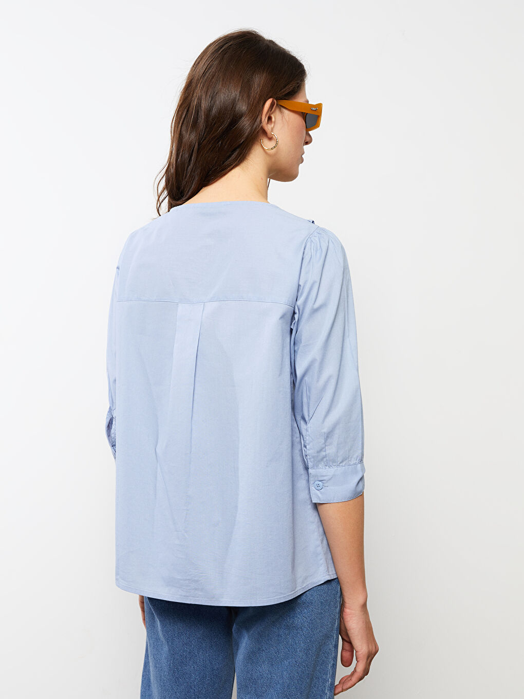 Baby Collar Plain Poplin Women's Blouse-5