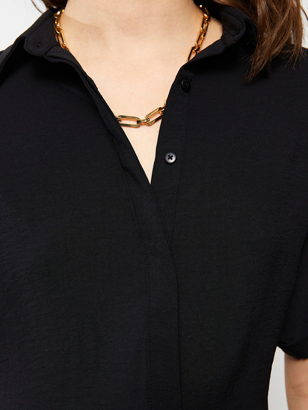 Chemise Femme à Manches Courtes Droite avec Fermeture à Boutons sur le Devant-3