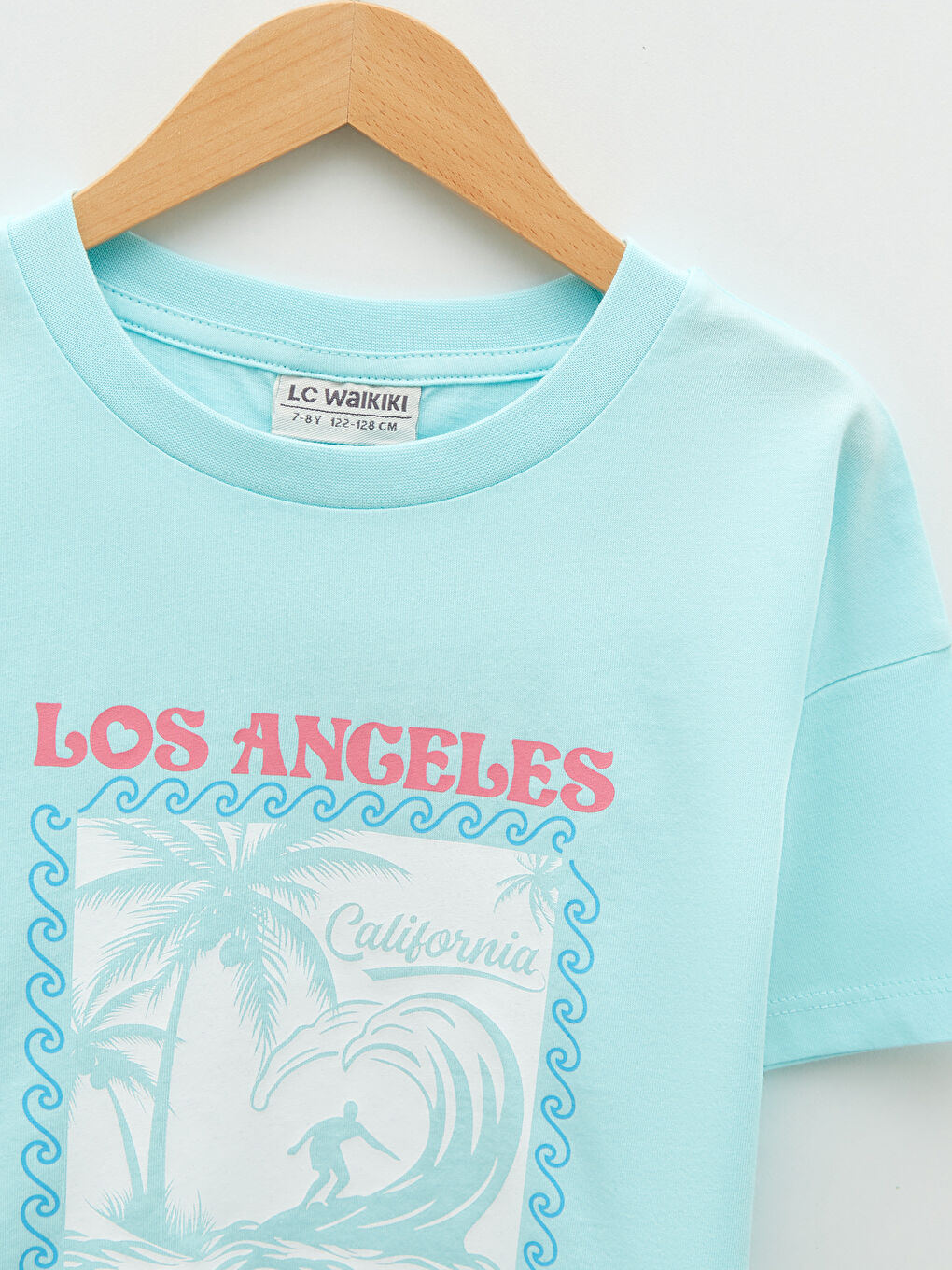 Turkuaz Bisiklet Yaka Baskılı Kısa Kollu Pamuklu Kız Çocuk Tişört-2