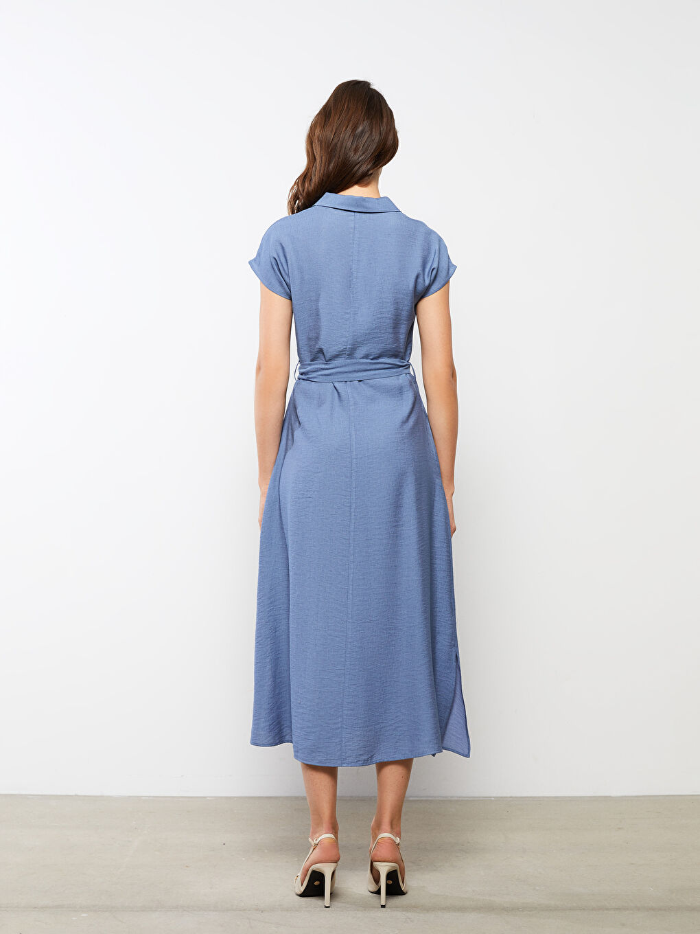 Plain Short Sleeve Women's Shirt Dress-4