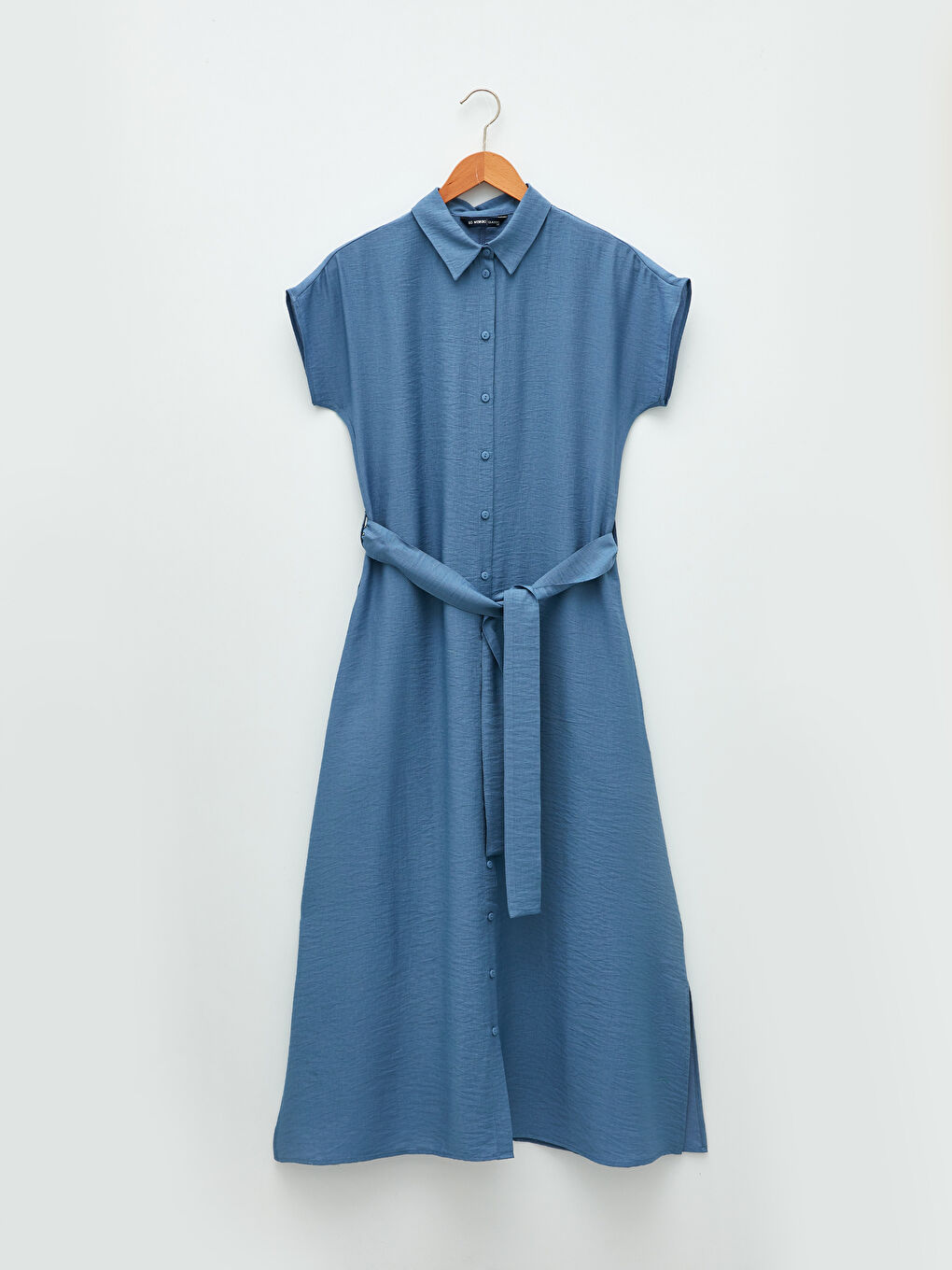 Plain Short Sleeve Women's Shirt Dress-5