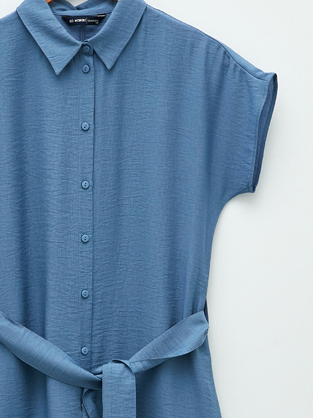 Plain Short Sleeve Women's Shirt Dress-7