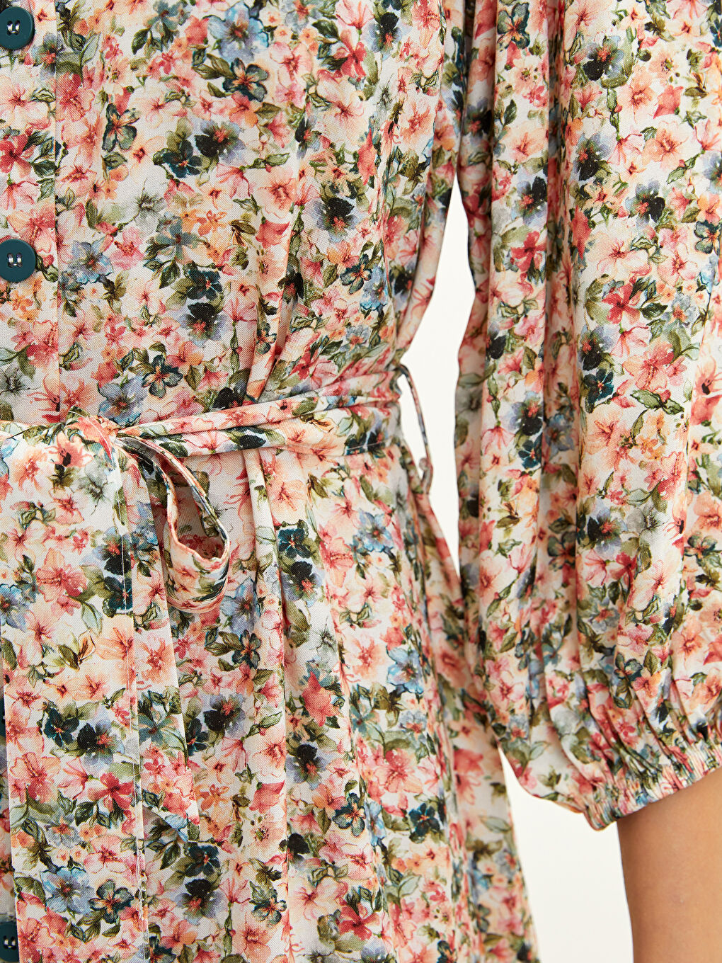 V-Neck Floral Long Sleeve Viscose Women's Dress-3