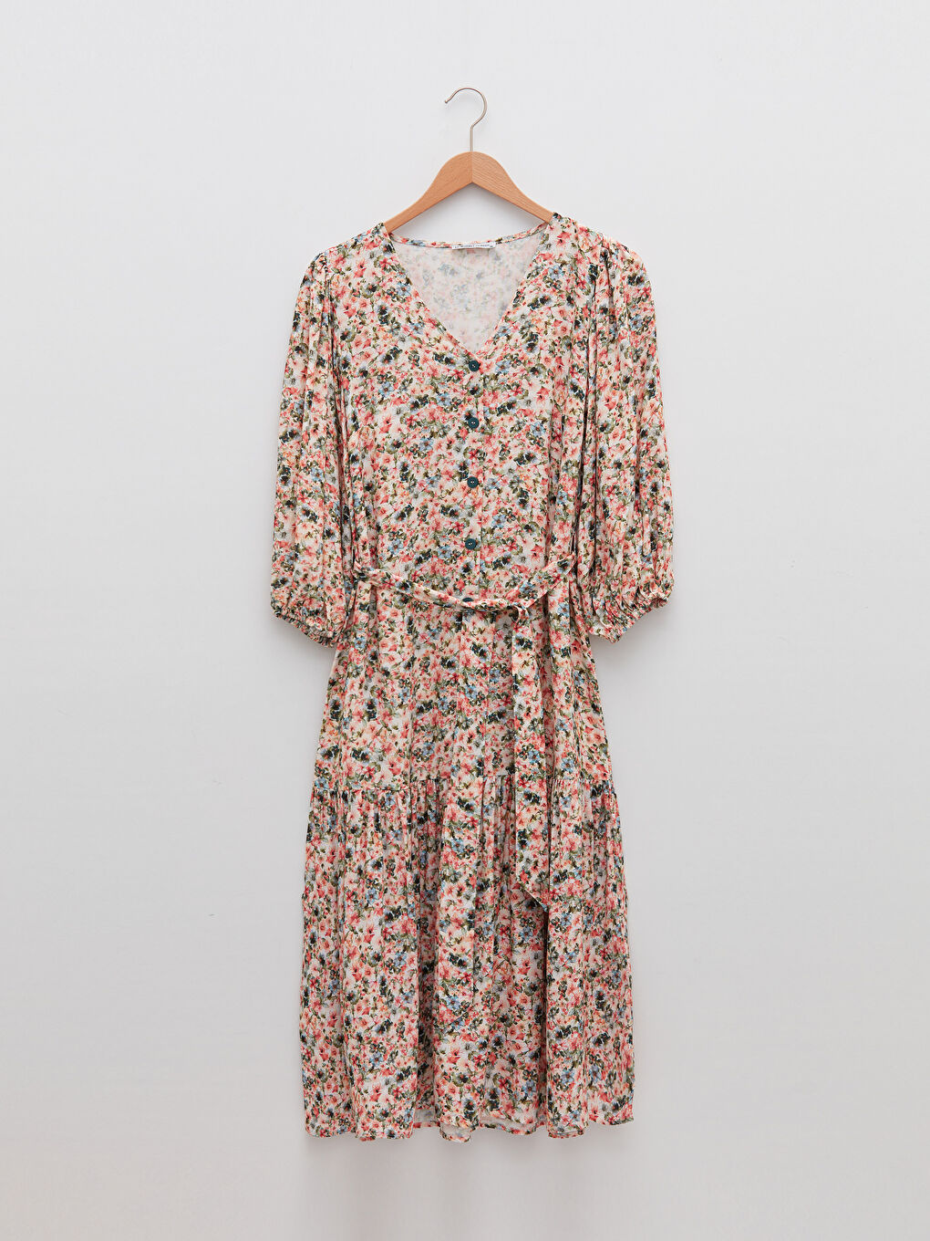 V-Neck Floral Long Sleeve Viscose Women's Dress-5