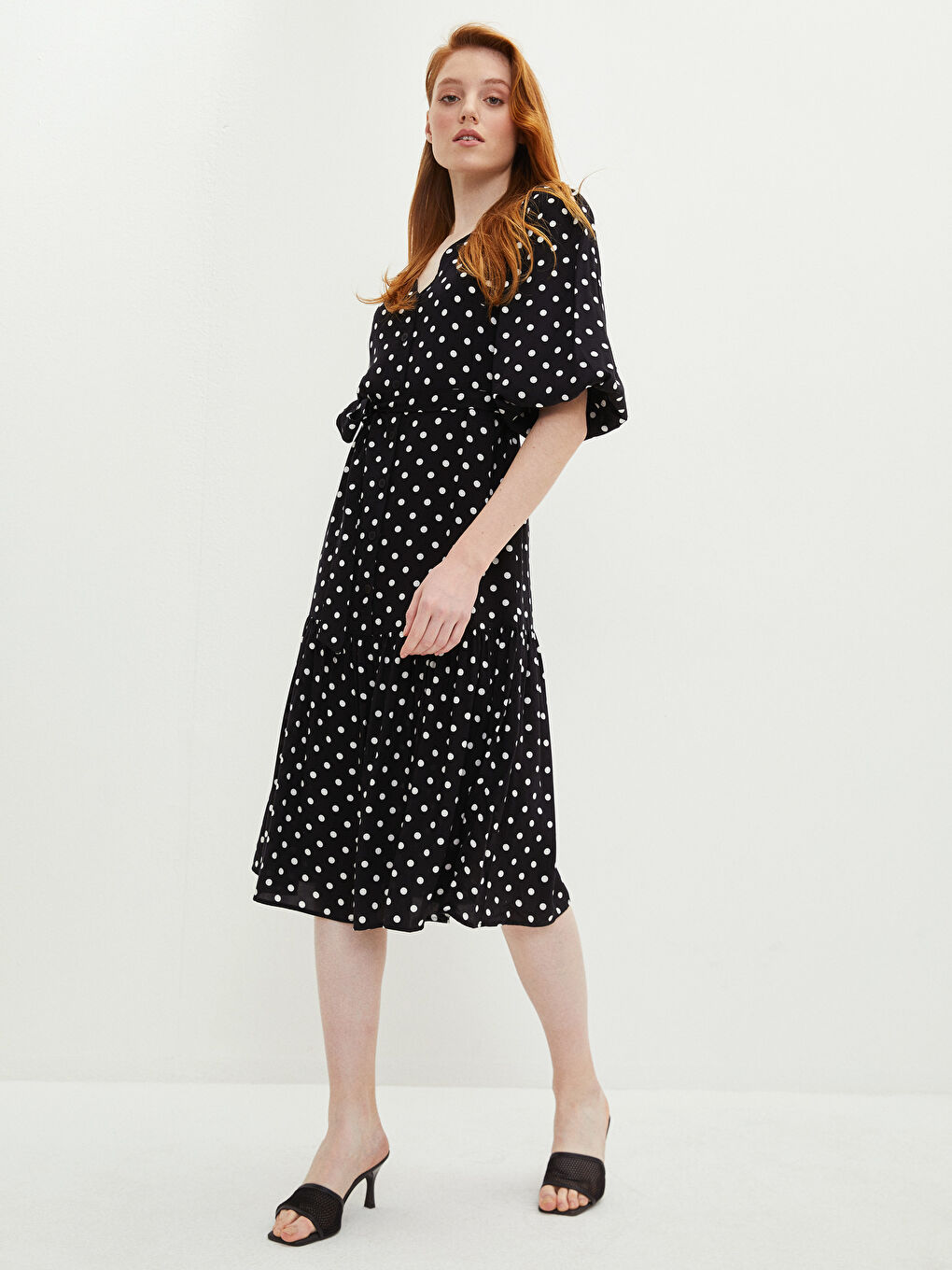V-Neck Polka Dot Viscose Women's Dress-1