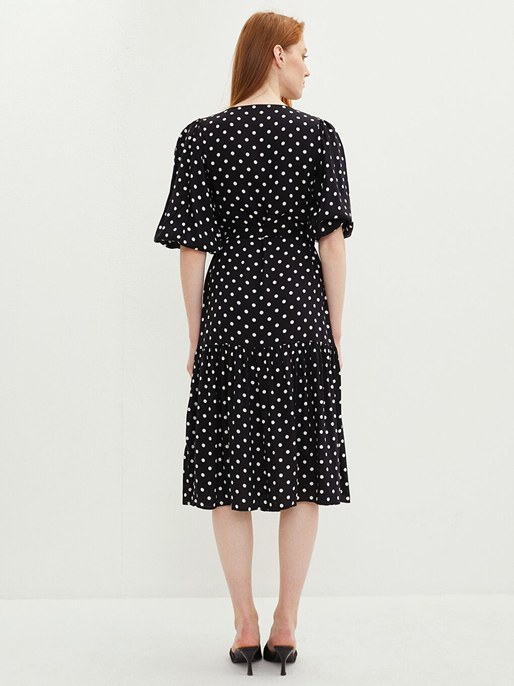 V-Neck Polka Dot Viscose Women's Dress-4