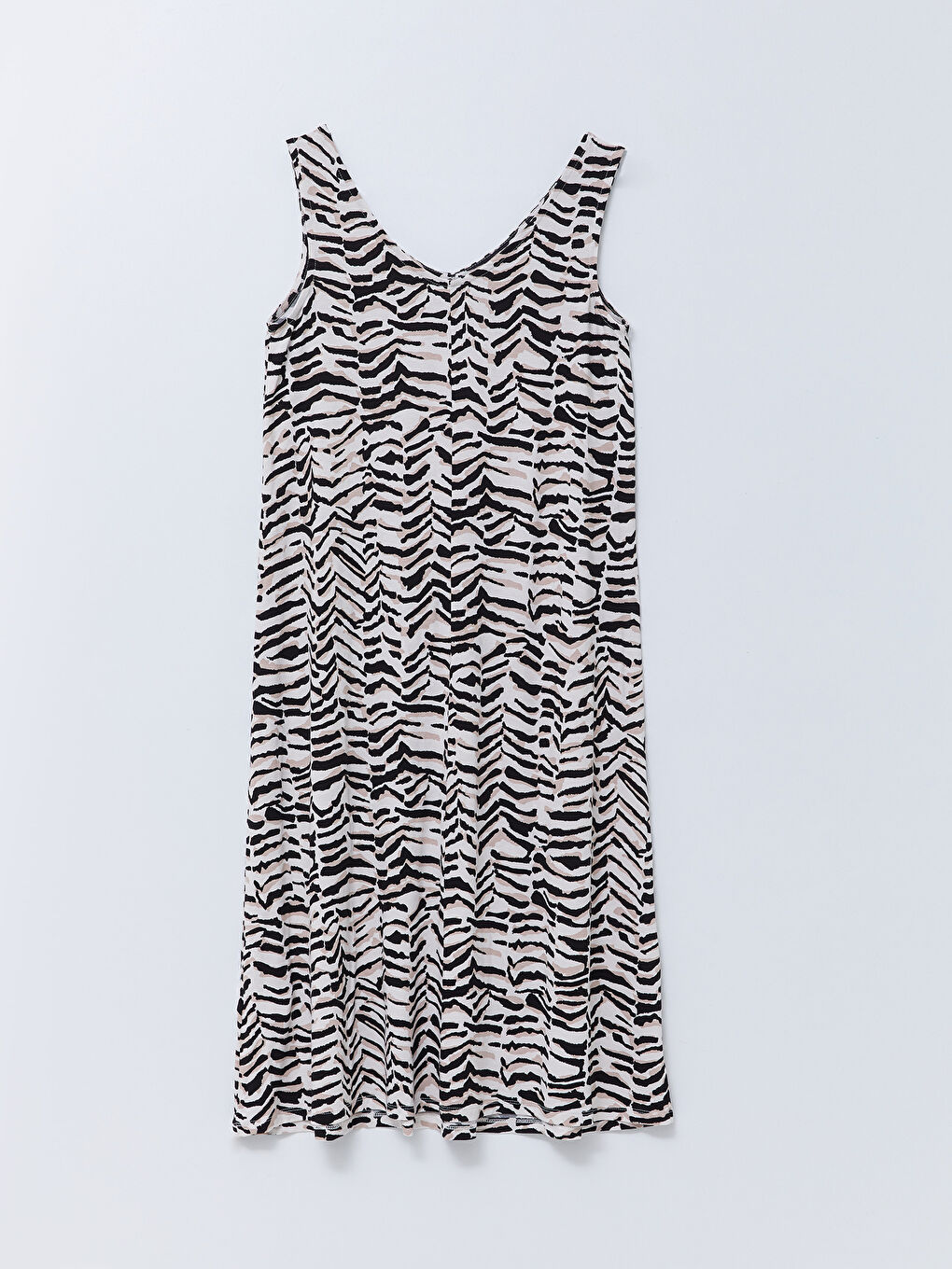 Bej Kadın V Yaka Desenli Kolsuz Elbise-6