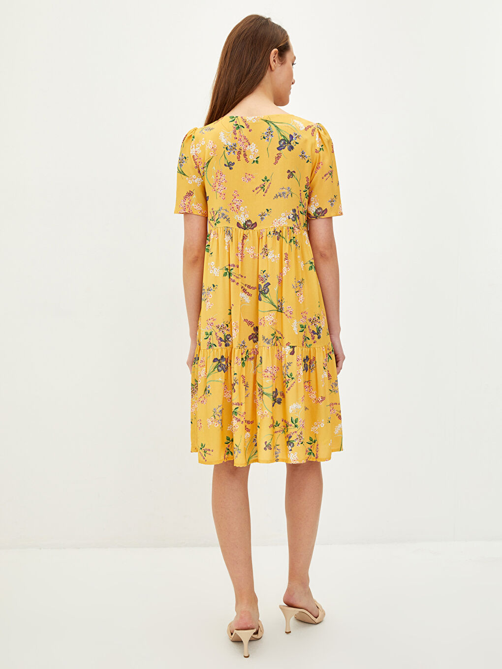 V-Neck Floral Short Sleeve Viscose Women's Dress -S2BQ70Z8-LUG