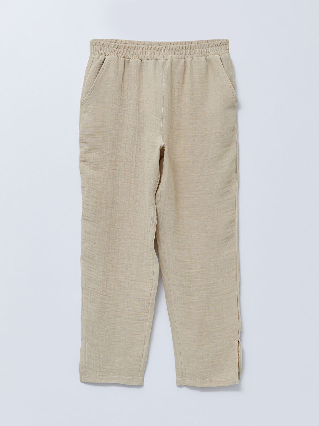 Женские прямые брюки с эластичным поясом и карманами-5