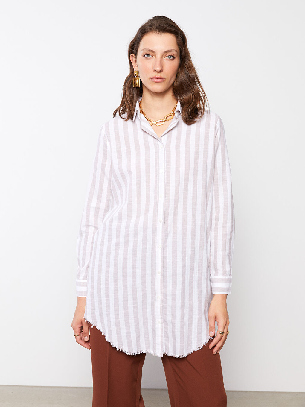 Tunică Cămașă Vărgată pentru Femei-1