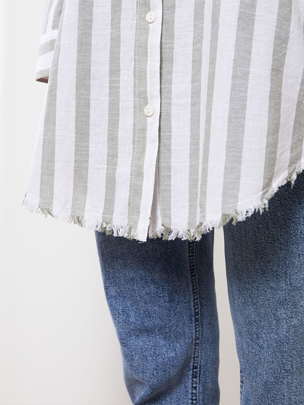 Haki Çizgili Kadın Gömlek Tunik-4