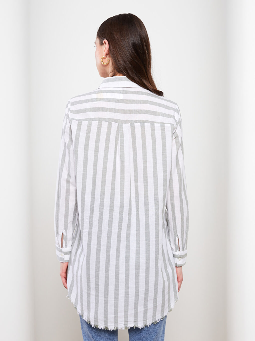 Haki Çizgili Kadın Gömlek Tunik-5