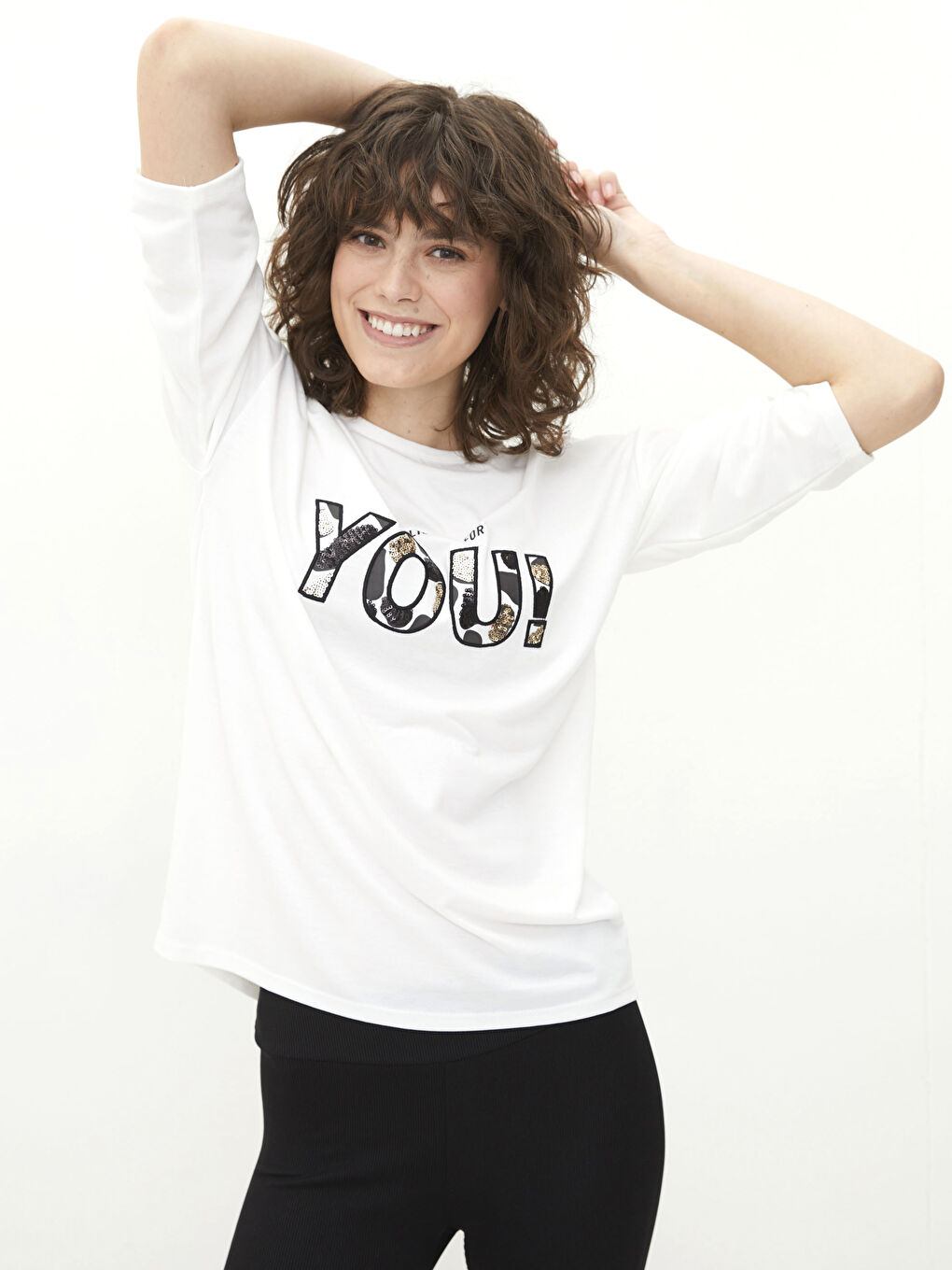 Tricou imprimat cu guler rotund pentru femei-1