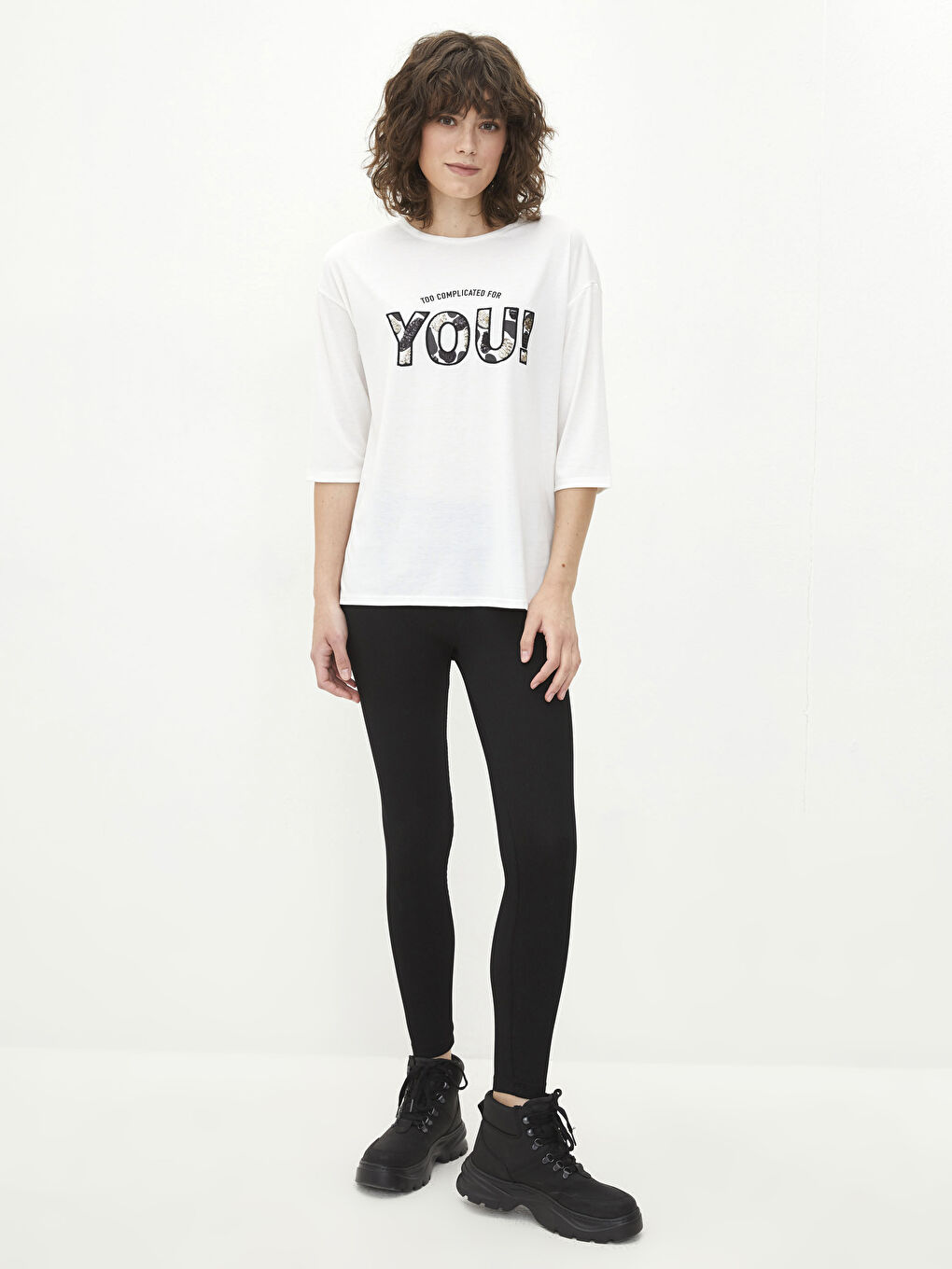 Tricou imprimat cu guler rotund pentru femei-2