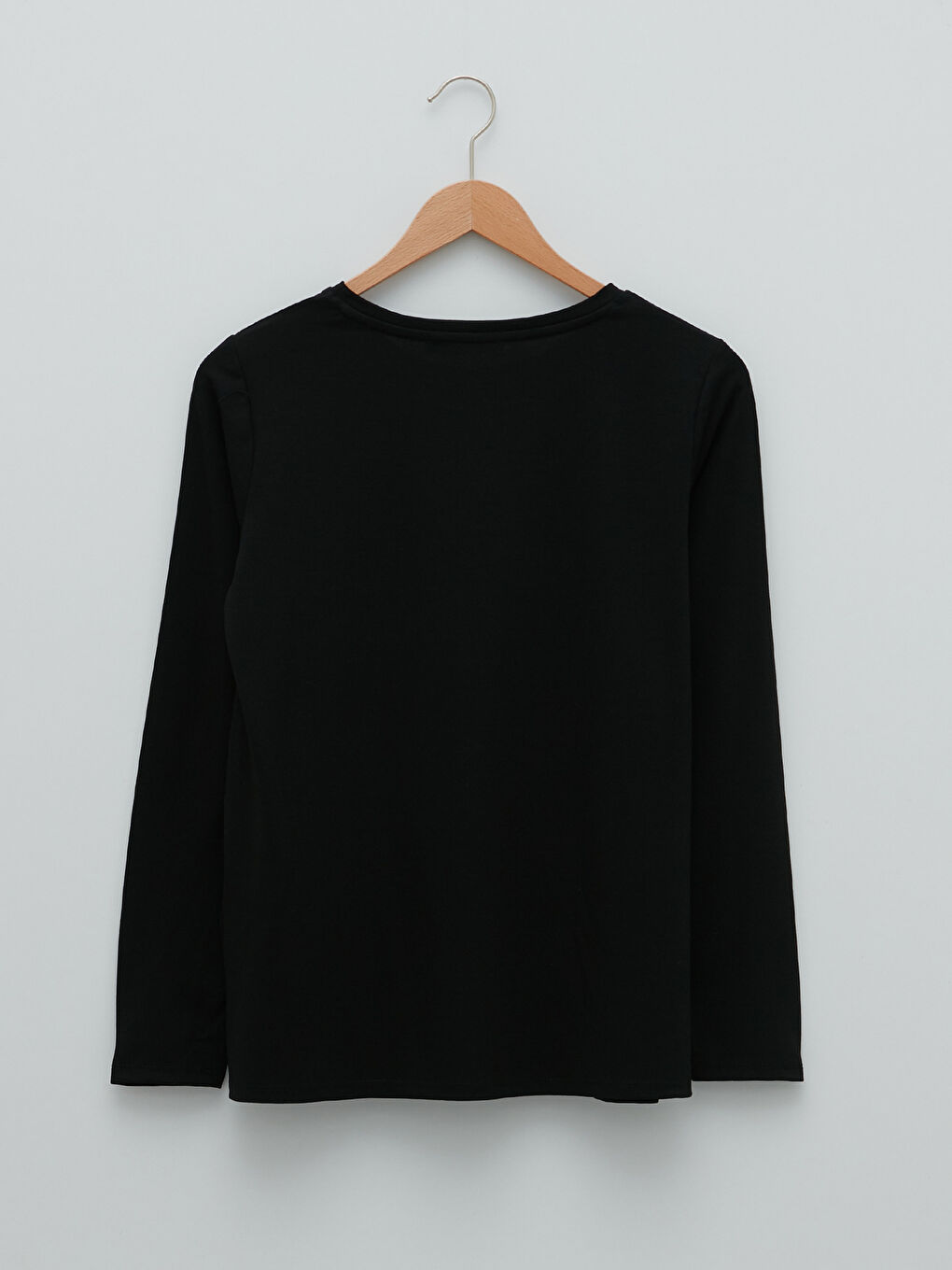 әйелдерге арналған ұзын жеңді дөңгелек жағалы әріп принтті футболка-4