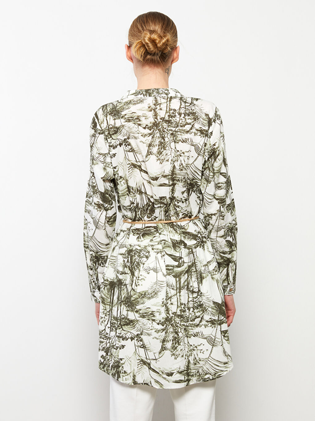 Yeşil Hakim Yaka Desenli Uzun Kollu Kadın Tunik-4