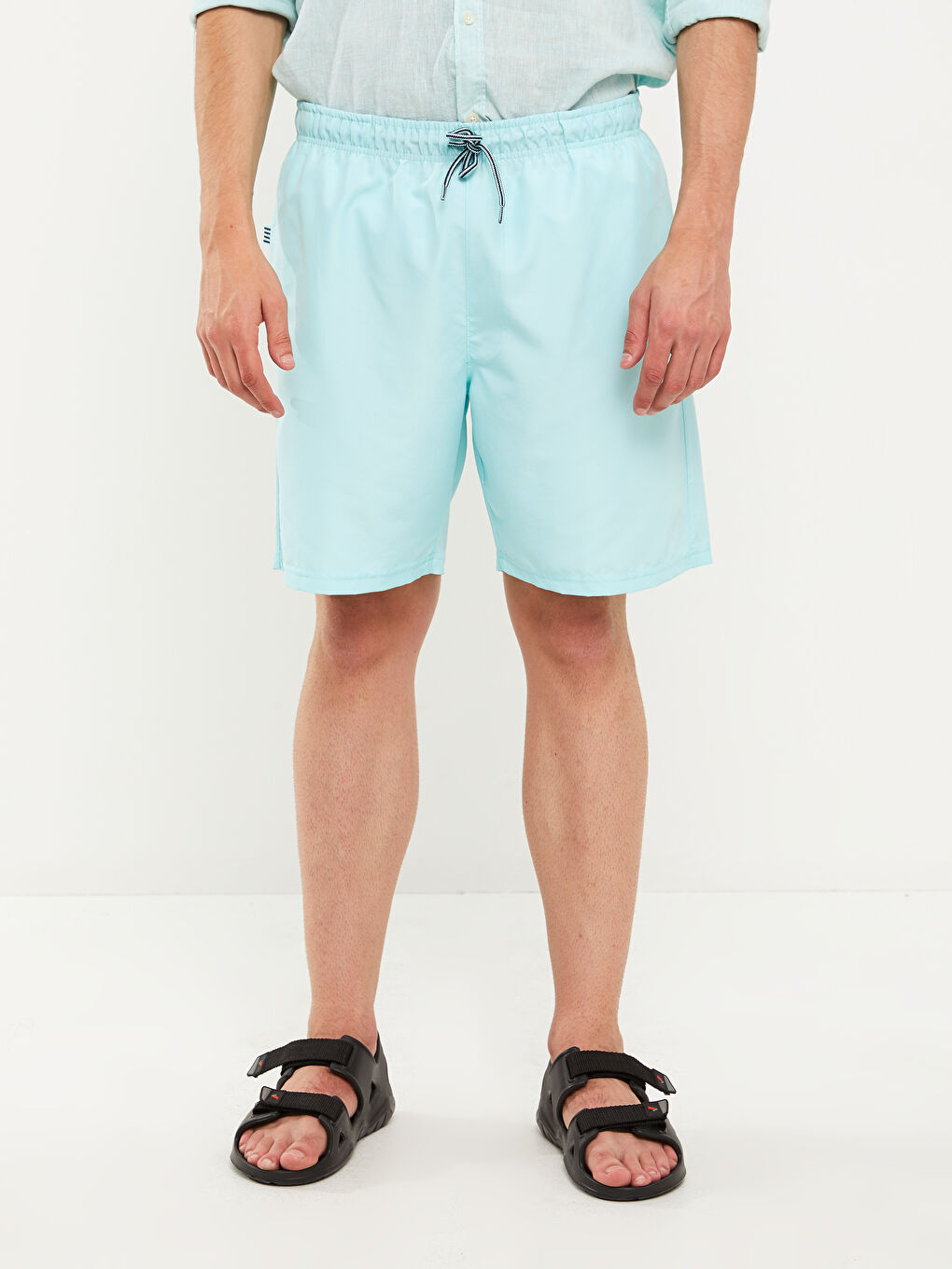 Yeşil Diz Hizası Boy Basic Erkek Deniz Şortu-2