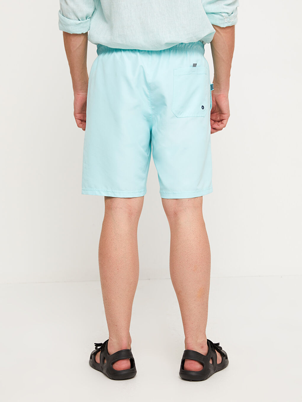 Yeşil Diz Hizası Boy Basic Erkek Deniz Şortu-3